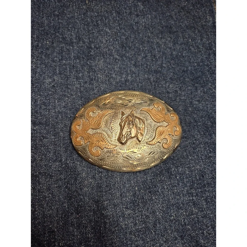 Vintage Nickel Silver Stallion Belt Buckle by Western Flair Co.